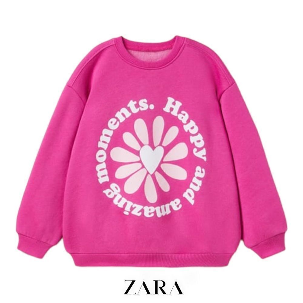 ZARA Kids | Fuchsia | FLOWER AND TEXT SWEATSHIRT